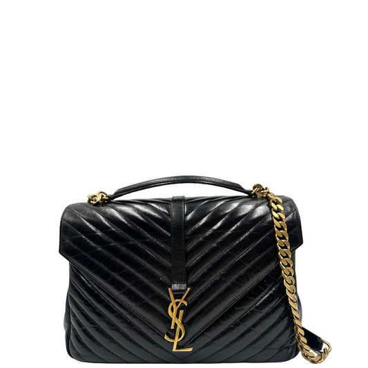 fromnt  Borsa Saint Laurent in pelle nera con logo Cassandre sul front, di lusso, originale, ottime condizioni, usata.