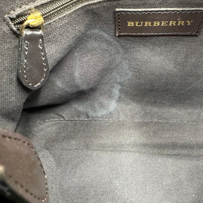 interno Shopper Burberry in canvas tartan beige e finiture in pelle marroni, di lusso, originale, ottime condizioni, usata. 
