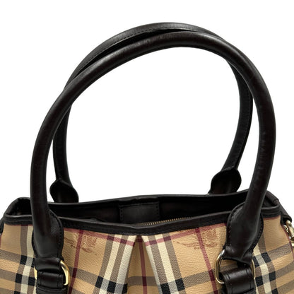 manici Shopper Burberry in canvas tartan beige e finiture in pelle marroni, di lusso, originale, ottime condizioni, usata. 