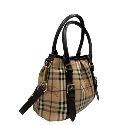 lato Shopper Burberry in canvas tartan beige e finiture in pelle marroni, di lusso, originale, ottime condizioni, usata. 