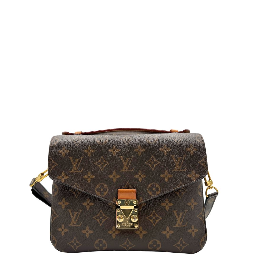 front  Borsa LV in canvas monogrammato marrone e hardware dorato, indossabile a tracolla o a mano, di lusso, originale, ottime condizioni, usata, originale. 