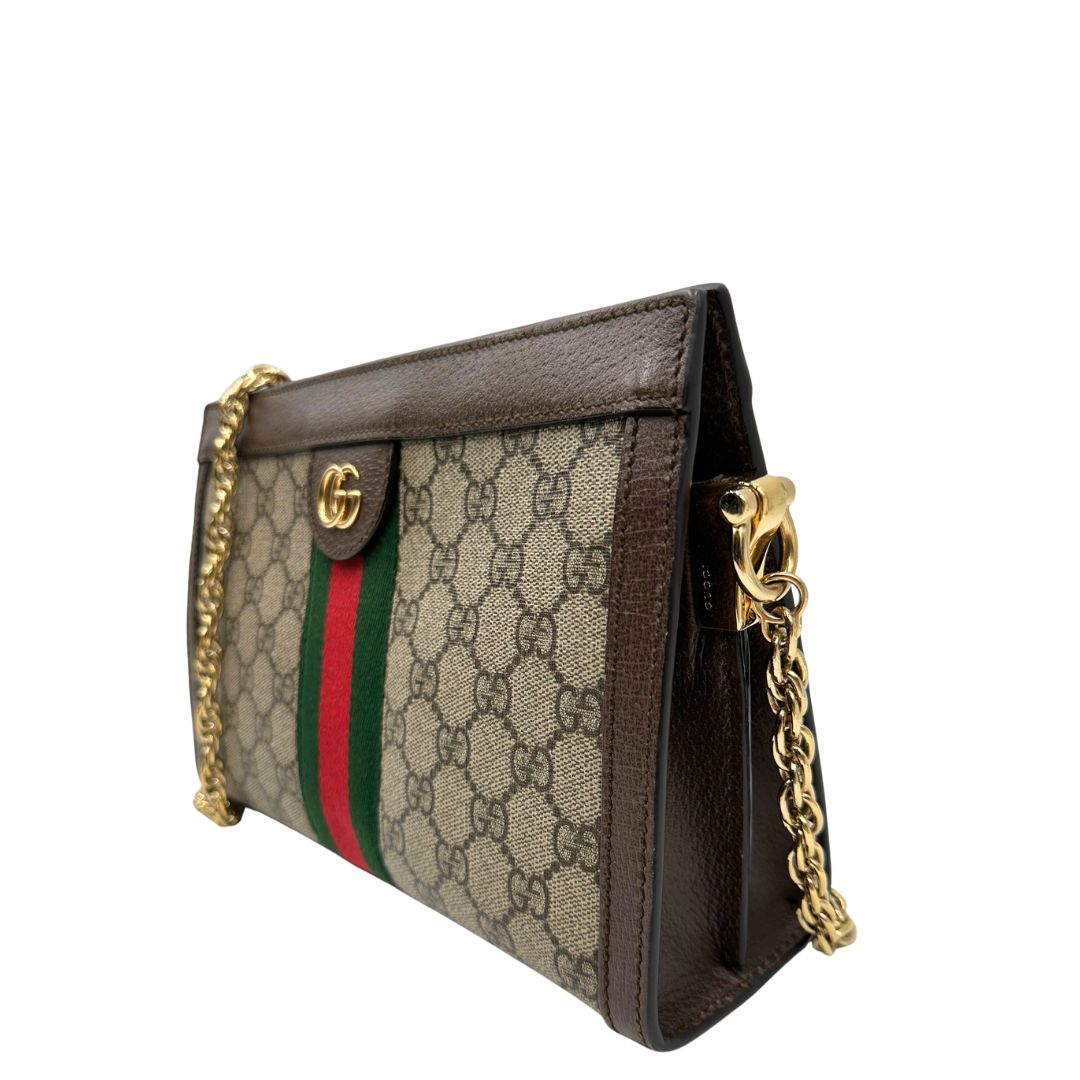 lato Tracolla Ophidia GG con iconica striscia Web verde e rossa, di lusso, originale, ottime condizioni, usata. 