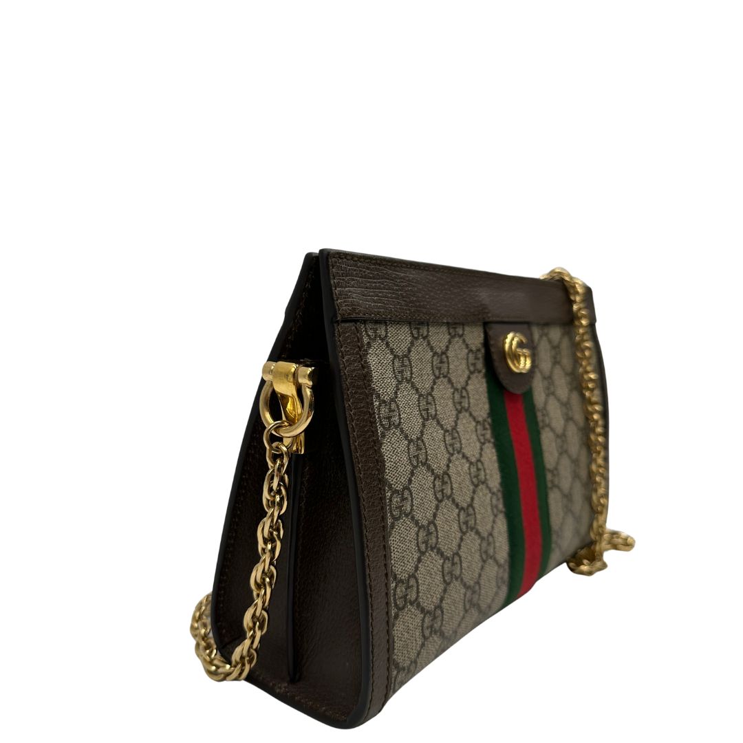 Laterale, Tracolla Ophidia GG con iconica striscia Web verde e rossa, di lusso, originale, ottime condizioni.