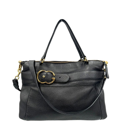 Front, Borsa Gucci in pelle nera con hardware dorato, indossabile a spalla oppure a tracolla. Originale, usata, di lusso, in ottime condizioni.