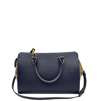 retro Borsa Burberry in pelle blu e profili in tessuto trama tartan, di lusso, originale, ottime condizioni, usata. 