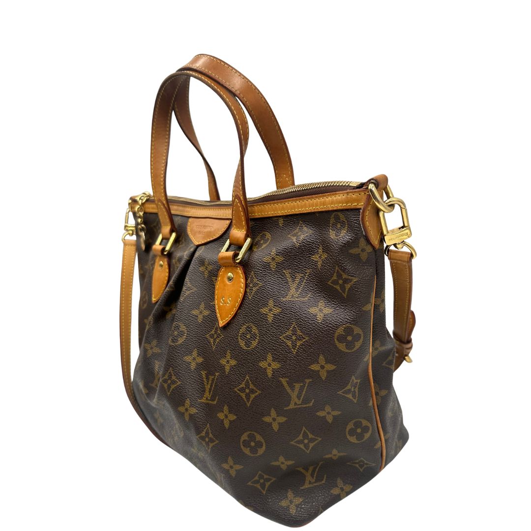 lato Borsa LV strutturata in tela monogram e vacchetta naturale, nella misura PM, di lusso, originale, ottime, condizioni, usata. 