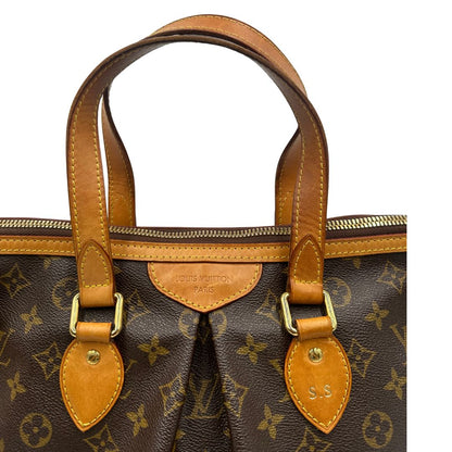 manici Borsa LV strutturata in tela monogram e vacchetta naturale, nella misura PM, di lusso, originale, ottime, condizioni, usata. 