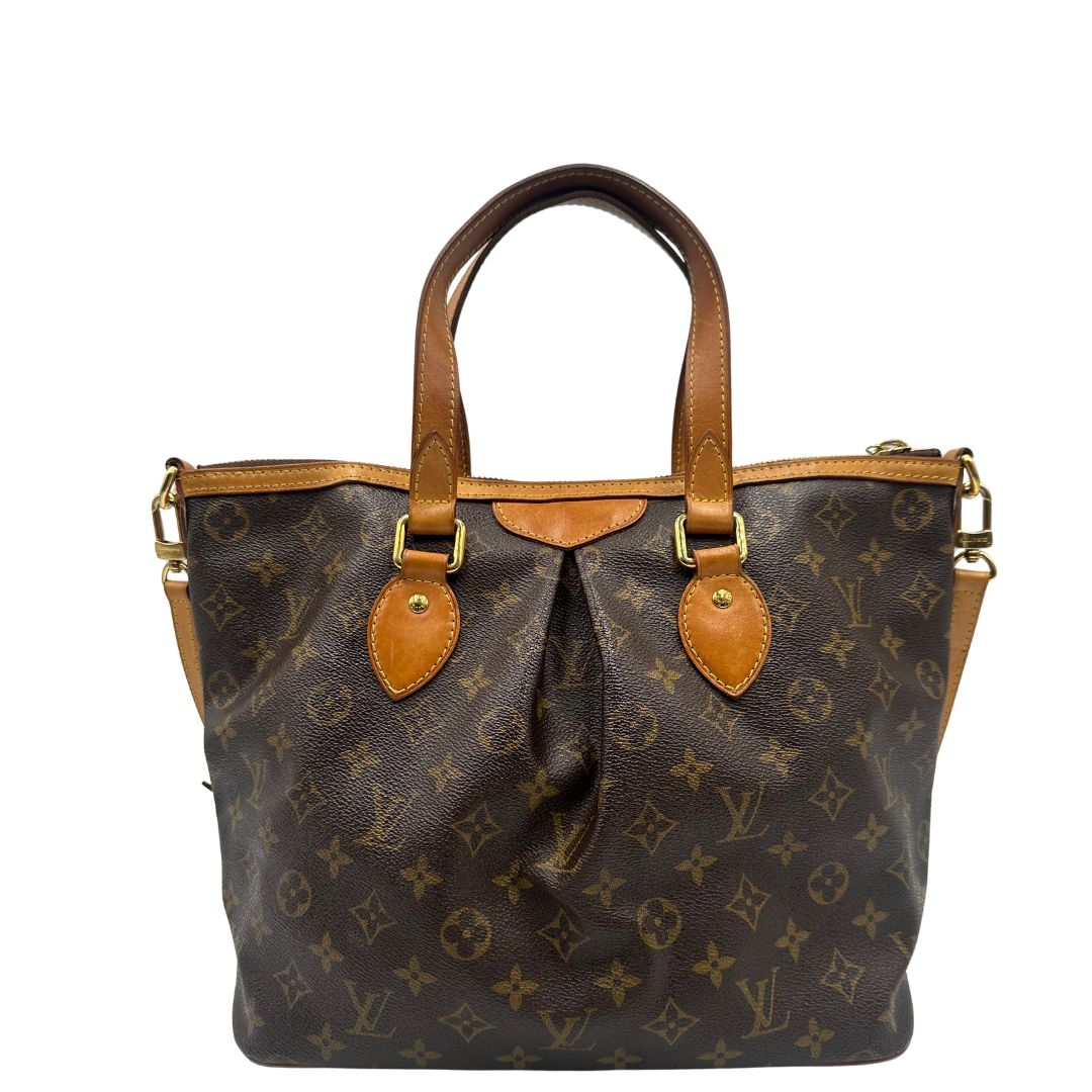 retro Borsa LV strutturata in tela monogram e vacchetta naturale, nella misura PM, di lusso, originale, ottime, condizioni, usata. 