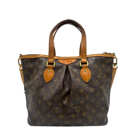 retro Borsa LV strutturata in tela monogram e vacchetta naturale, nella misura PM, di lusso, originale, ottime, condizioni, usata. 