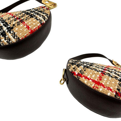 angoli Borsa Burberry in tessuto bouclè check e finiture in pelle testa di moro, di lusso, originale, eccellenti condizioni, usata 