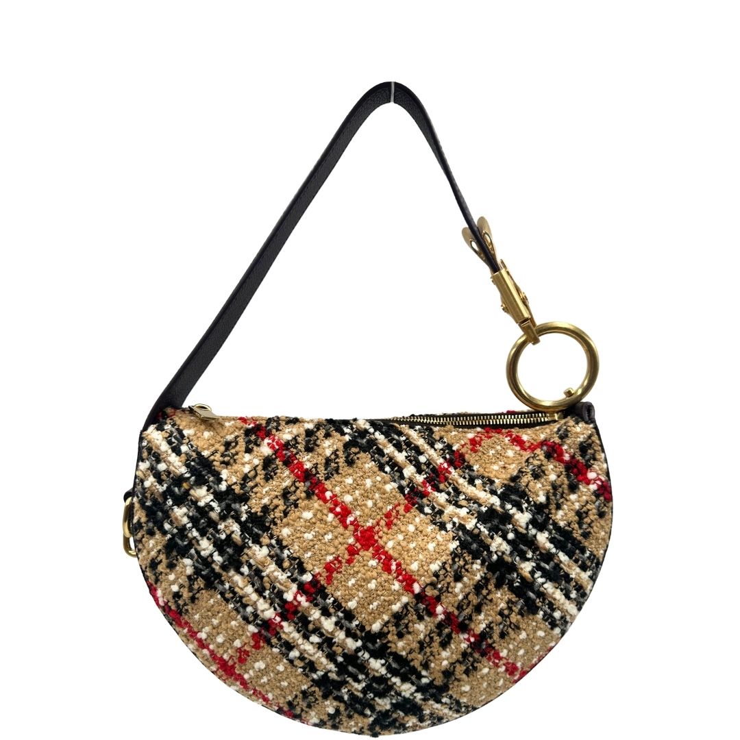 front Borsa Burberry in tessuto bouclè check e finiture in pelle testa di moro, di lusso, originale, eccellenti condizioni, usata