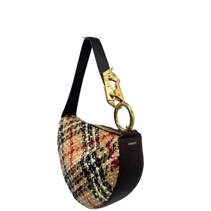 Borsa Burberry in tessuto bouclè check e finiture in pelle testa di moro, di lusso, originale, eccellenti condizioni, usata