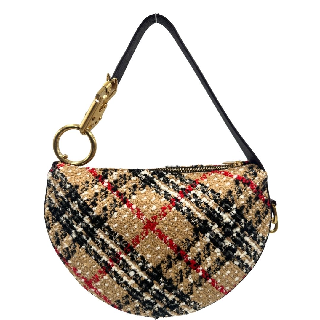front Borsa Burberry in tessuto bouclè check e finiture in pelle testa di moro, di lusso, originale, eccellenti condizioni, usata 