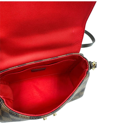 interno Borsa LV in canvas Damier Ébène impreziosita da nappa decorativa amovibile, di lusso, originale, usata.