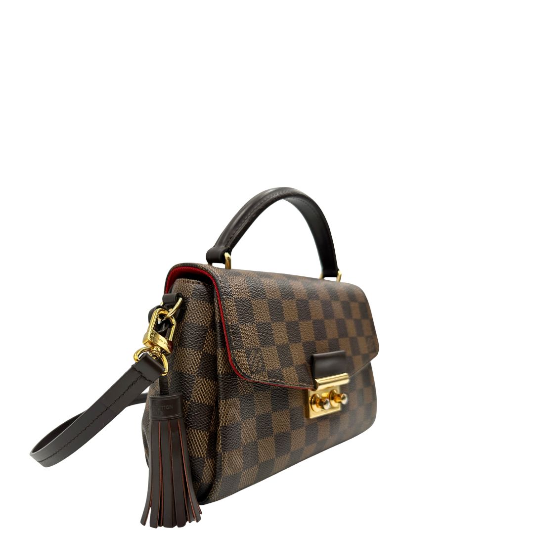 lato Borsa LV in canvas Damier Ébène impreziosita da nappa decorativa amovibile, di lusso, originale, usata. 