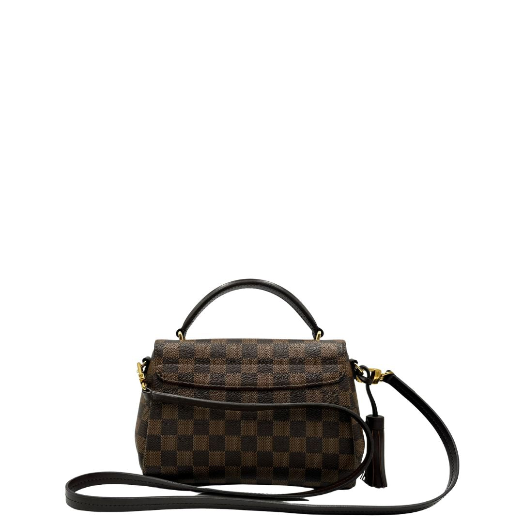 retro Borsa LV in canvas Damier Ébène impreziosita da nappa decorativa amovibile, di lusso, originale, usata. 