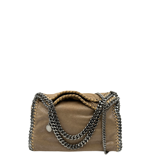 front Borsa Falabella sabbia con hardware argentato, nella versione mini, di lusso, originale, ottime condizioni, usata 