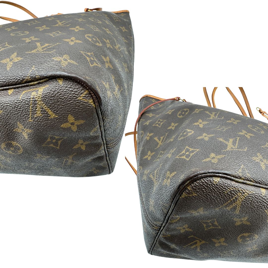 angoli Louis Vuitton Neverfull nella versione GM in canvas monogram, di lusso, originale, ottime condizioni, usata. 