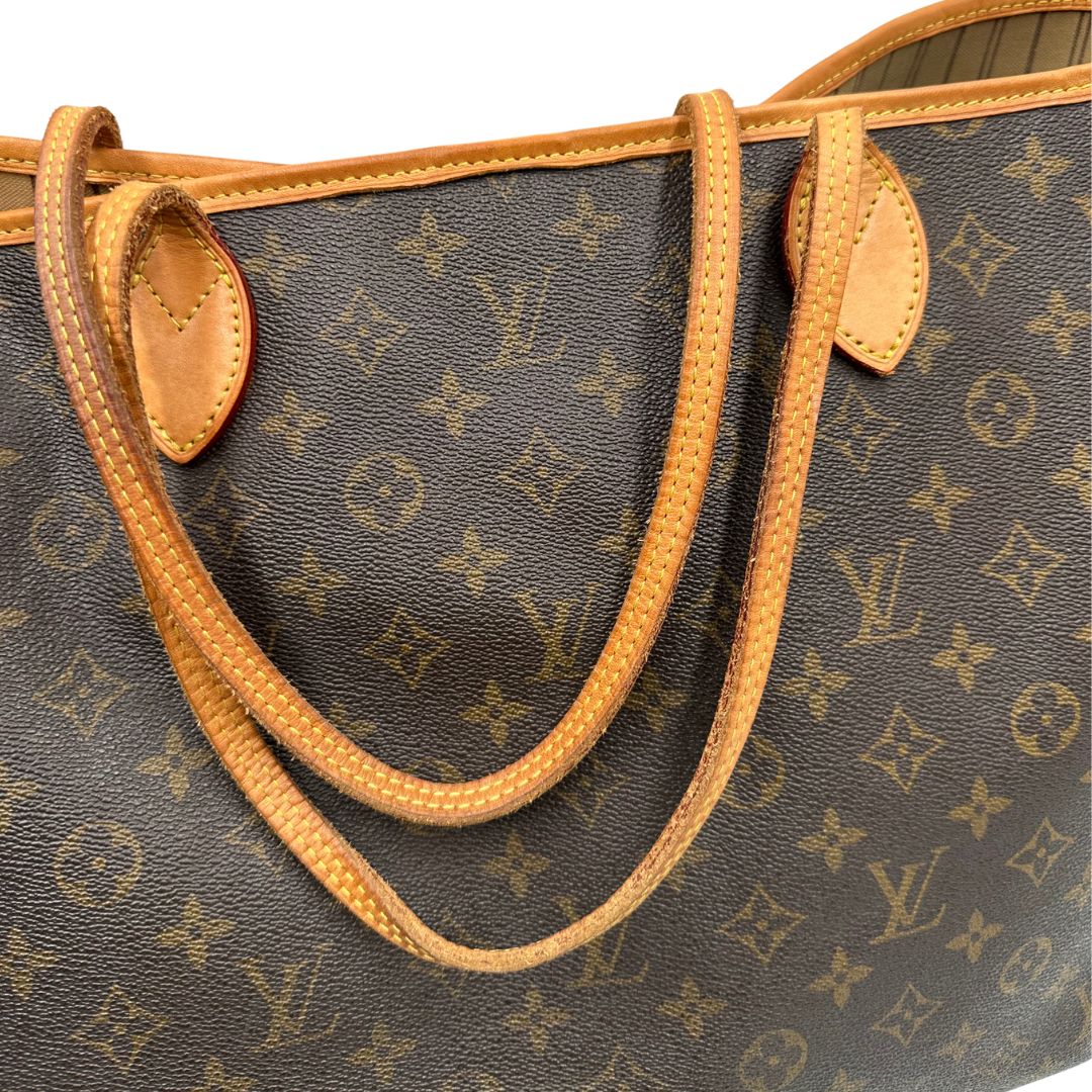 manici Louis Vuitton Neverfull nella versione GM in canvas monogram, di lusso, originale, ottime condizioni, usata. 