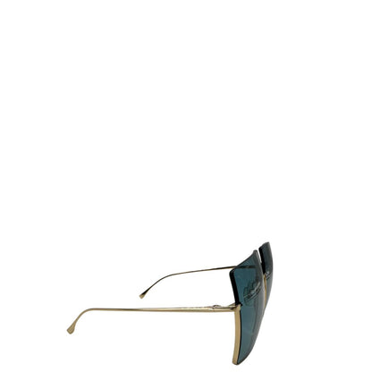 Occhiali Fendi con lenti oversize azzurre e aste dorate, di lusso, originali, ottime condizioni, usati.