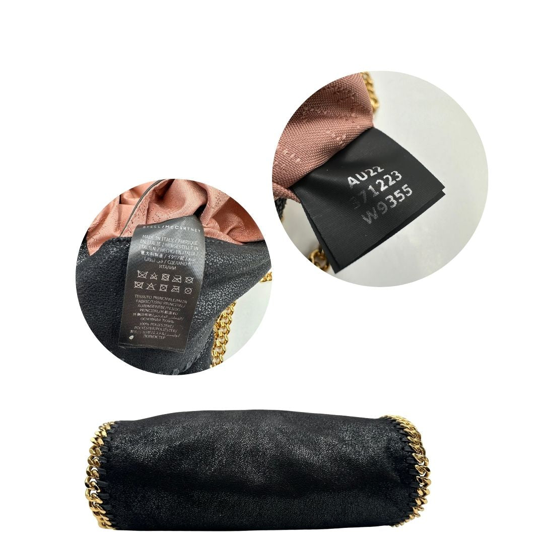 base Borsa Falabella nera con hardware dorato, nella versione mini, di lusso, originale, ottime condizioni, usata. 