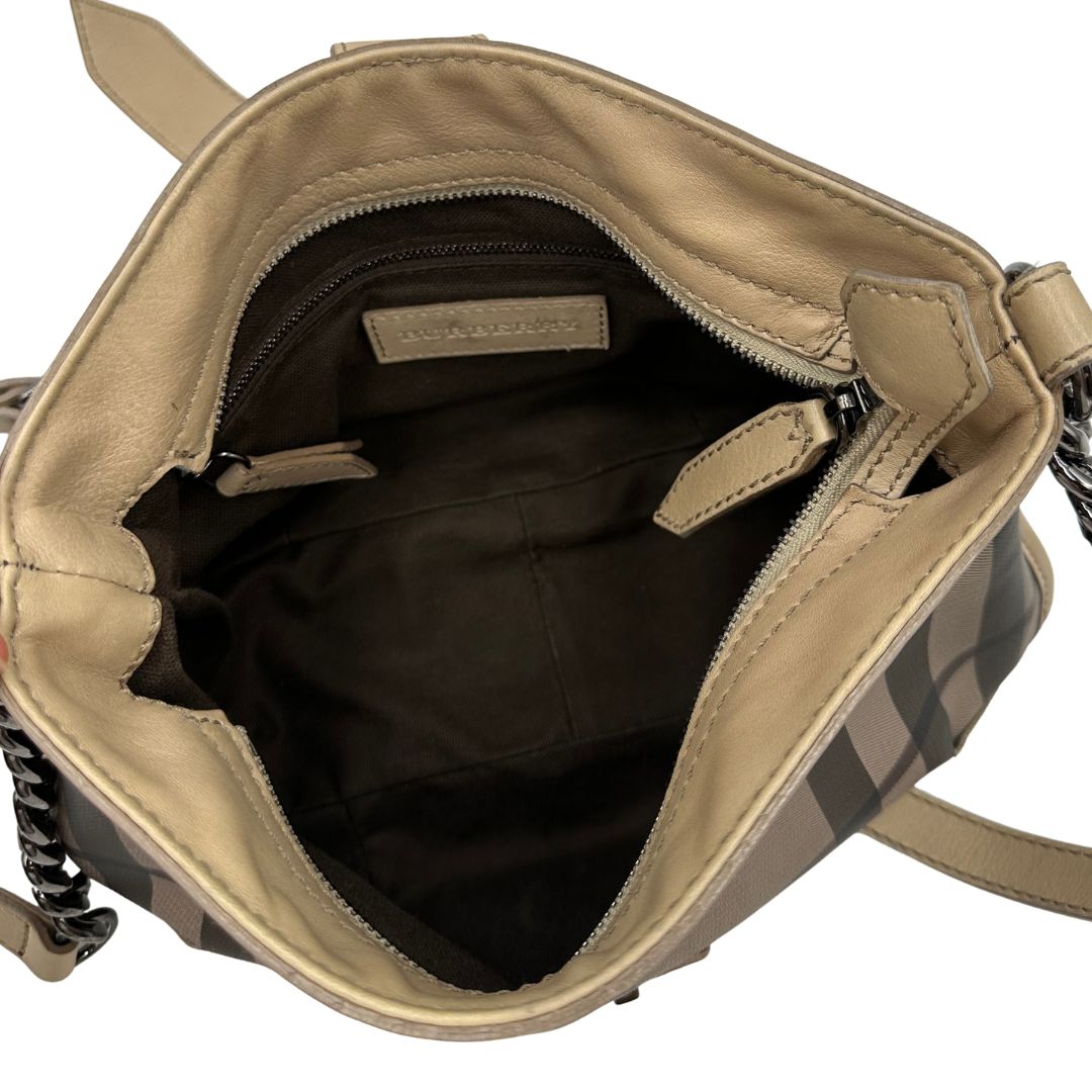 interno Borsa Burberry in canvas trama tartan, di lusso, originale, ottime condizioni, usata. 