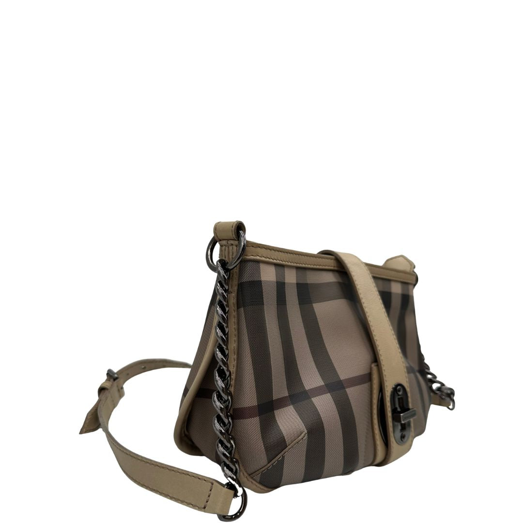 lato Borsa Burberry in canvas trama tartan, di lusso, originale, ottime condizioni, usata. 