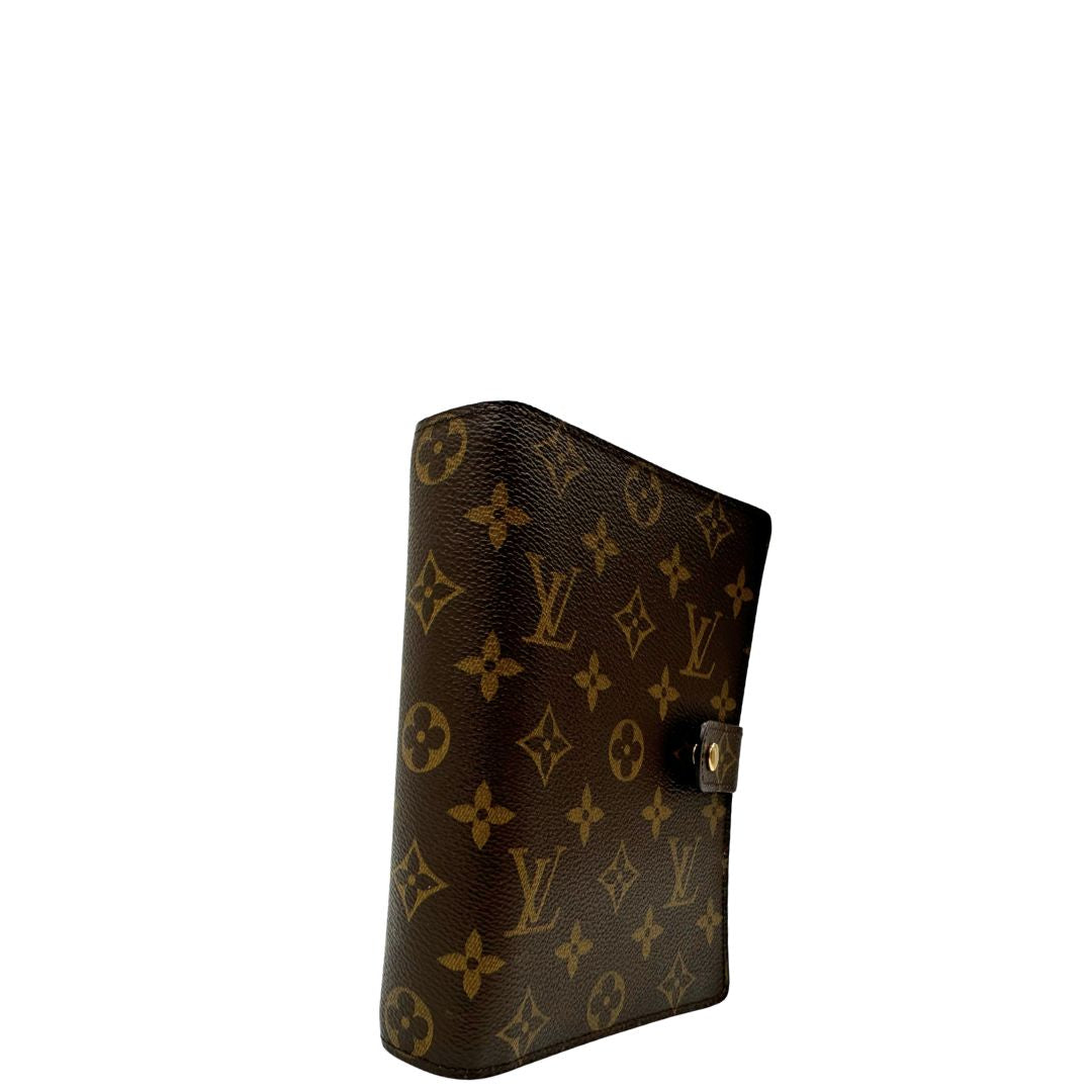 Louis Vuitton Copertina in tela Monogram per agenda media con chiusura a pressione, di lusso, originale, ottime condizioni, usata.