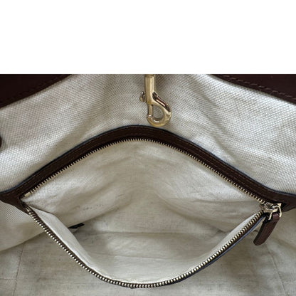 Tasca interna, Borsa Tote Gucci in pelle marrone cioccolato e hardware dorato, indossabile a spalla. Originale, usata, di lusso, in ottime condizioni.