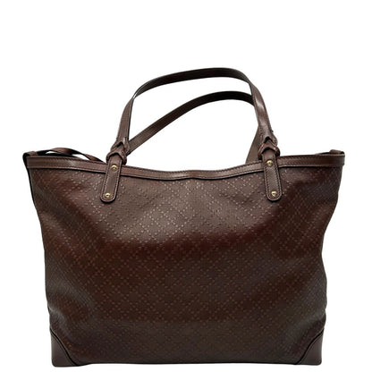 Front, Borsa Tote Gucci in pelle marrone cioccolato e hardware dorato, indossabile a spalla. Originale, usata, di lusso, in ottime condizioni.