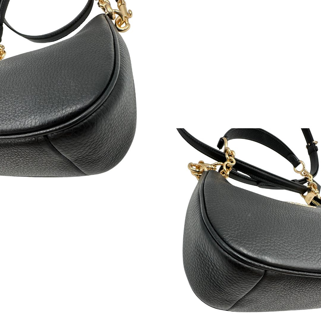 angoli Borsa Coach in pelle martellata nera, puoi portarla comodamente a spalla, a tracolla o a mano, di lusso, originale, ottime condizioni, usata. 