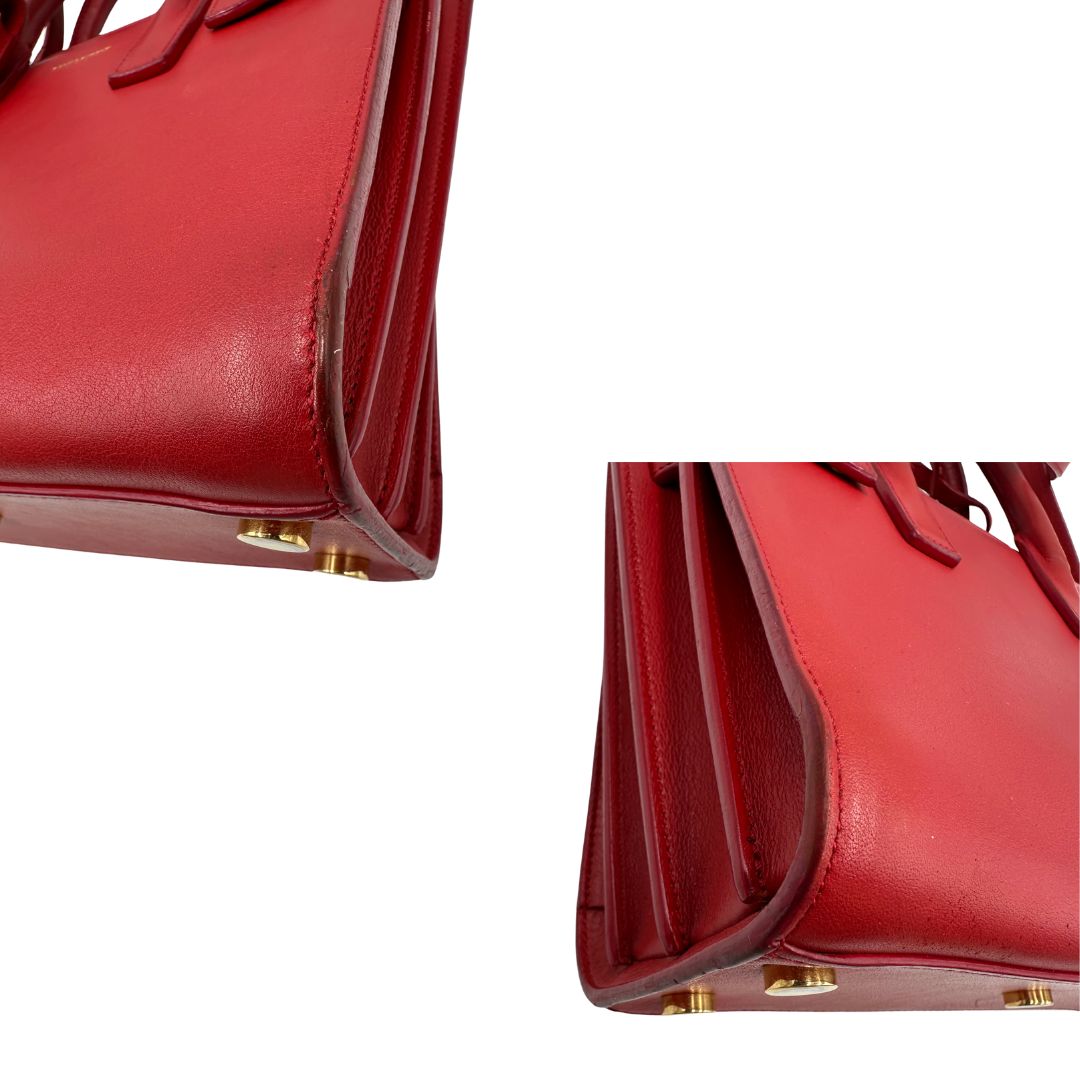 angoli Borsa Saint Laurent in pelle rossa, indossabile a tracolla o a mano, di lusso, originale, ottime condizioni.