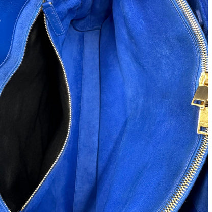 interno Borsa Saint Laurent in pelle blu, da portare a mano, di lusso, originale, ottime condizioni, usata. 
