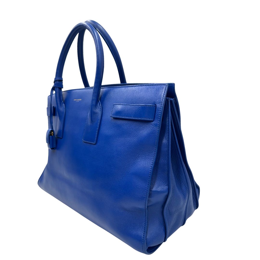 lato Borsa Saint Laurent in pelle blu, da portare a mano, di lusso, originale, ottime condizioni, usata. 