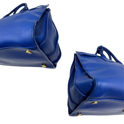 angoli Borsa Saint Laurent in pelle blu, da portare a mano, di lusso, originale, ottime condizioni, usata. 