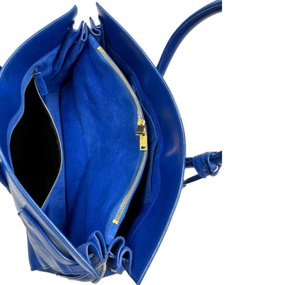 interno Borsa Saint Laurent in pelle blu, da portare a mano, di lusso, originale, ottime condizioni, usata. 