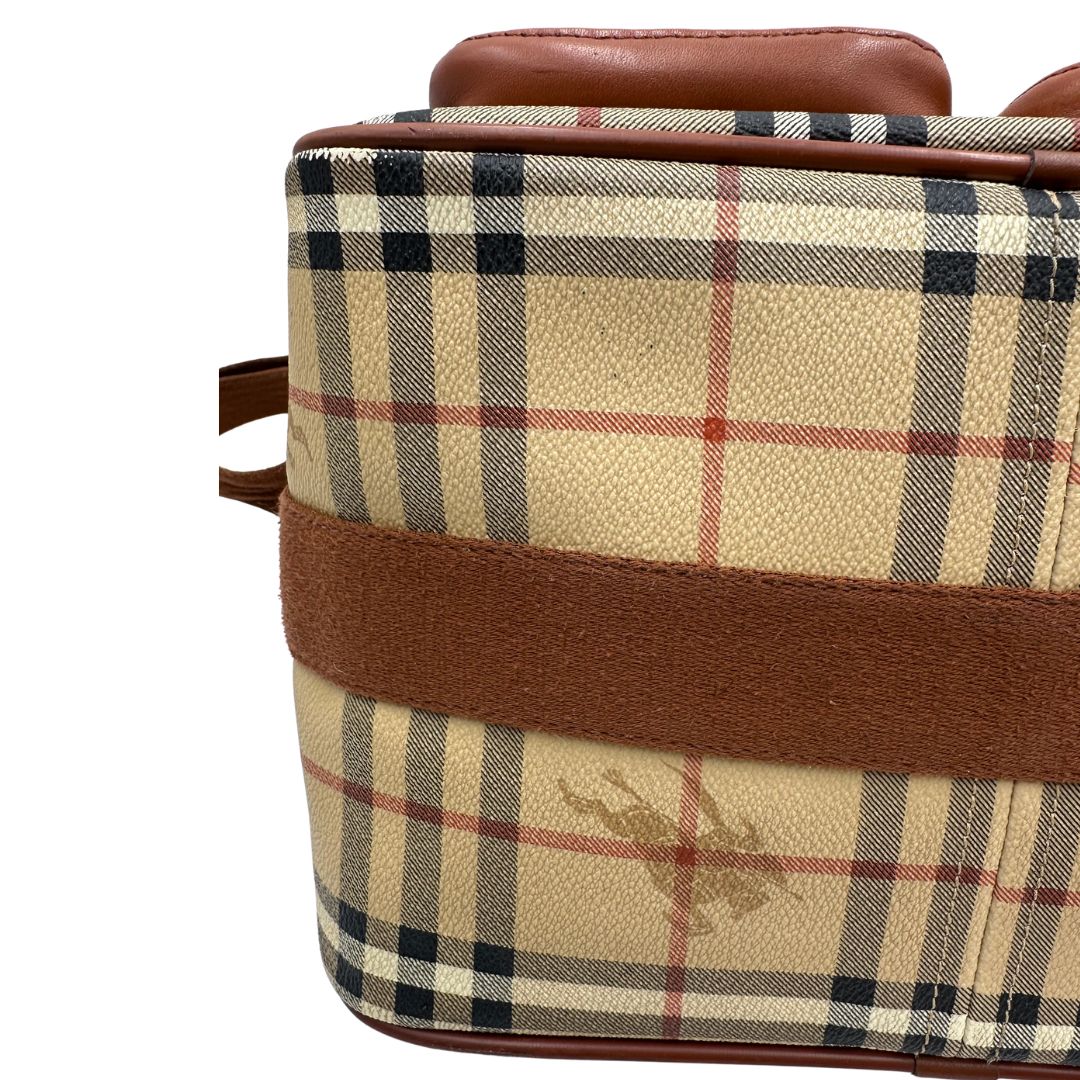 Base, Cartella Burberry in canvas trama tartan con finiture in pelle marroni. Originale, usata, di lusso, in ottime condizioni.
