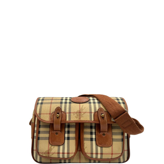 Front, Cartella Burberry in canvas trama tartan con finiture in pelle marroni. Originale, usata, di lusso, in ottime condizioni.