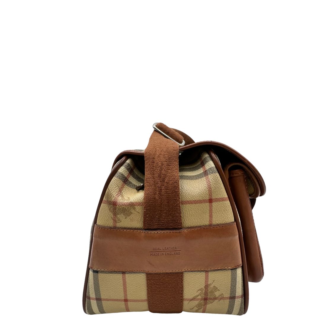 Cartella Burberry in canvas trama tartan con finiture in pelle marroni. Originale, usata, di lusso, in ottime condizioni.