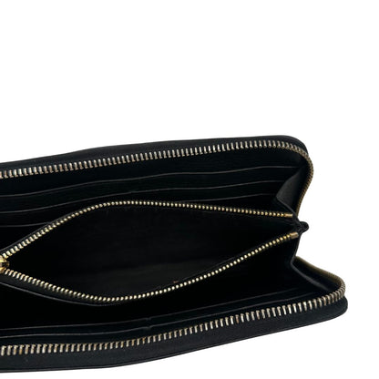 Portafoglio Prada in pelle nera e hardware dorato, di lusso, originale.