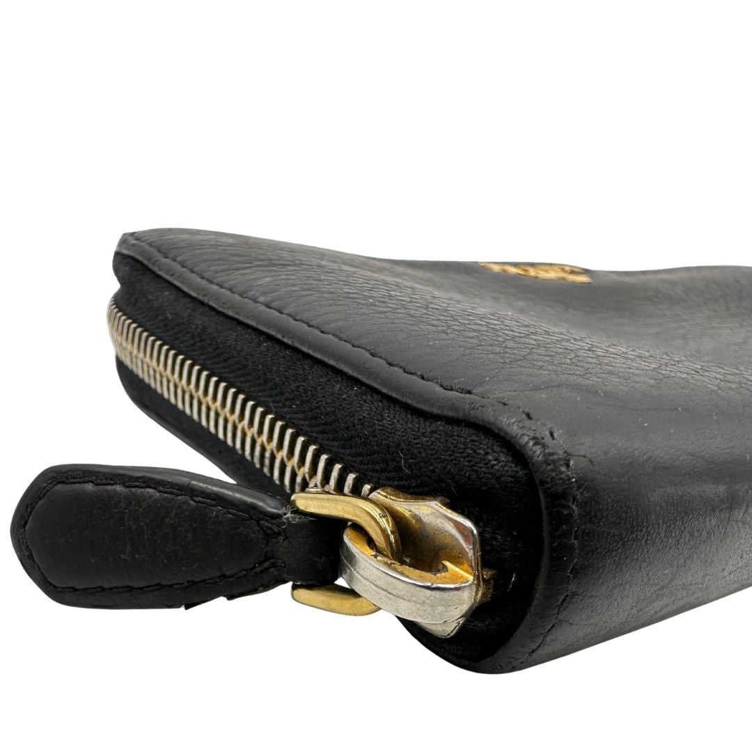 Portafoglio Prada in pelle nera e hardware dorato, di lusso, originale.