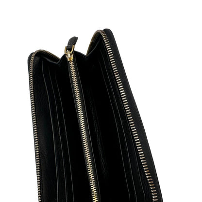 Portafoglio Prada in pelle nera e hardware dorato, di lusso, originale.