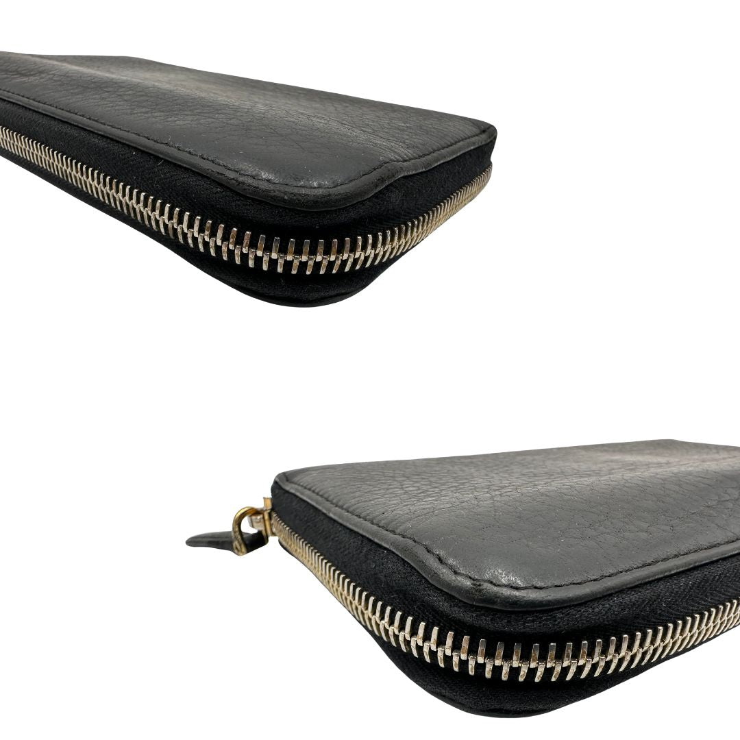 Portafoglio Prada in pelle nera e hardware dorato, di lusso, originale.