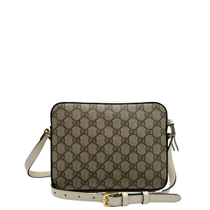 retro Borsa Gucci in canvas GG e finiture in pelle color bianco latte, di lusso, originale, usata. 
