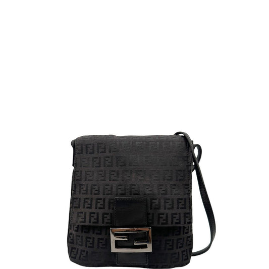front  Tracolla Fendi marrone trama Zucchino e finiture in pelle nera, di lusso, originale, ottime condizioni, usata. 