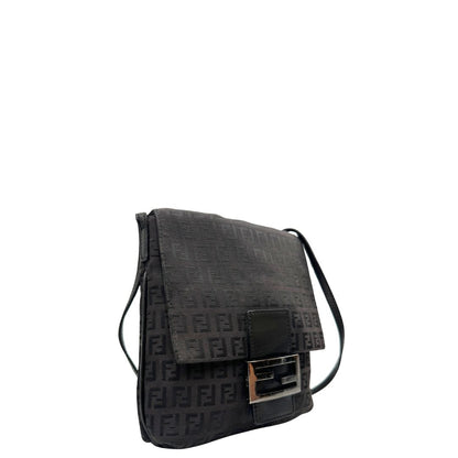 lato  Tracolla Fendi marrone trama Zucchino e finiture in pelle nera, di lusso, originale, ottime condizioni, usata. 
