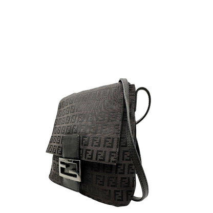 lato  Tracolla Fendi marrone trama Zucchino e finiture in pelle nera, di lusso, originale, ottime condizioni, usata. 