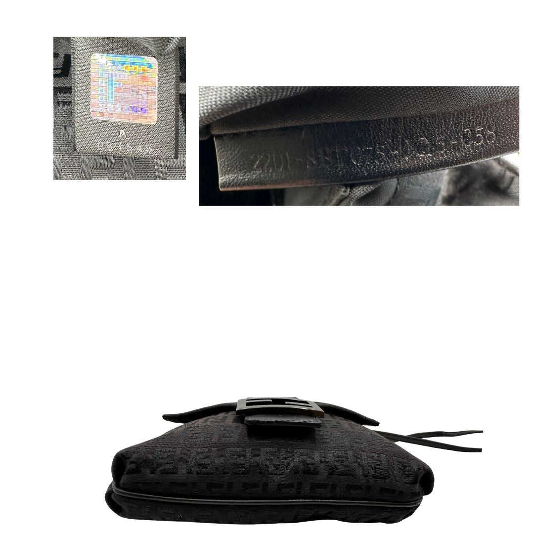 base  Tracolla Fendi marrone trama Zucchino e finiture in pelle nera, di lusso, originale, ottime condizioni, usata. 