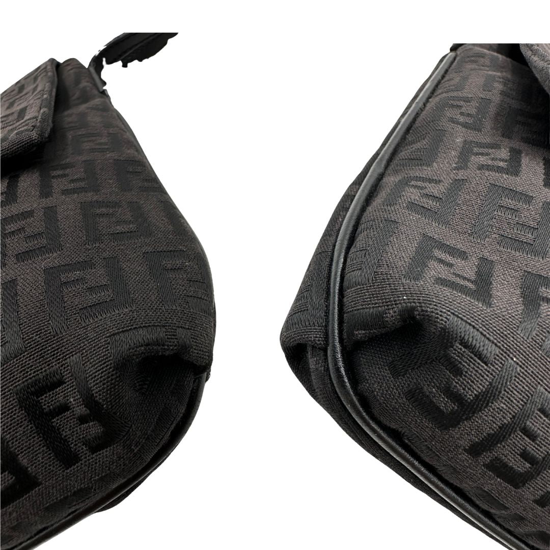 angoli  Tracolla Fendi marrone trama Zucchino e finiture in pelle nera, di lusso, originale, ottime condizioni, usata. 