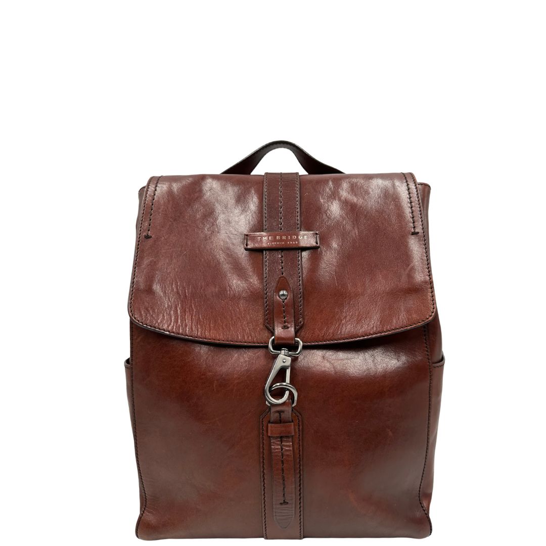 front Zaino The Bridge in pelle marrone, di lusso, originale, ottime condizioni, usato. 